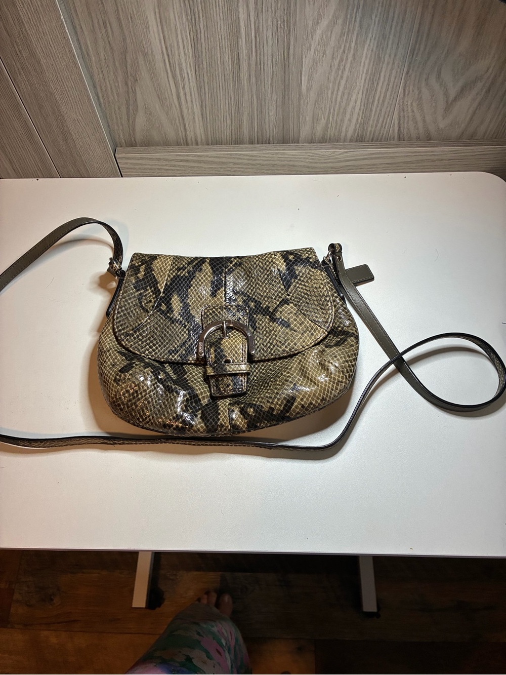Coach Olive and Tan Snake-Print Crossbody Bag